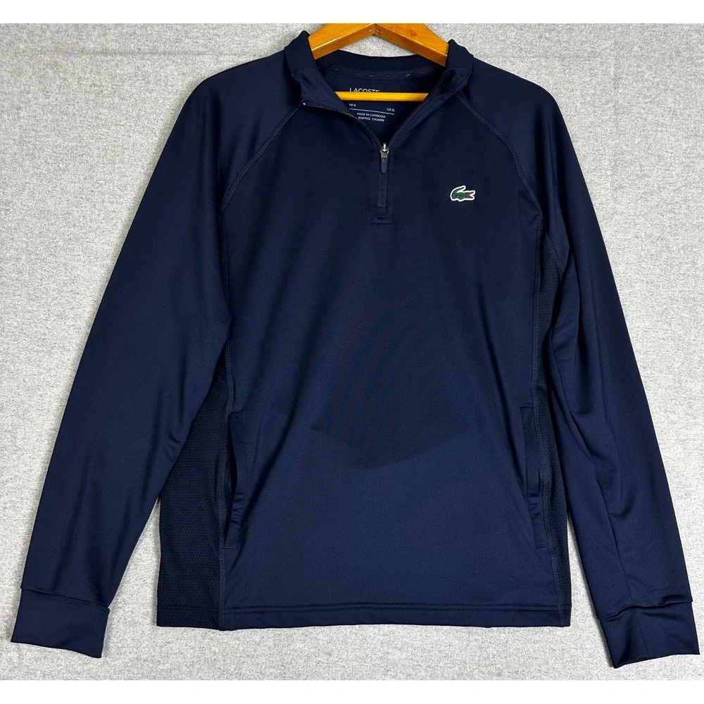 Lacoste Performance High-Neck Midlayer Golf Sweatshirt Mens XL Navy Blue 1/4 Zip